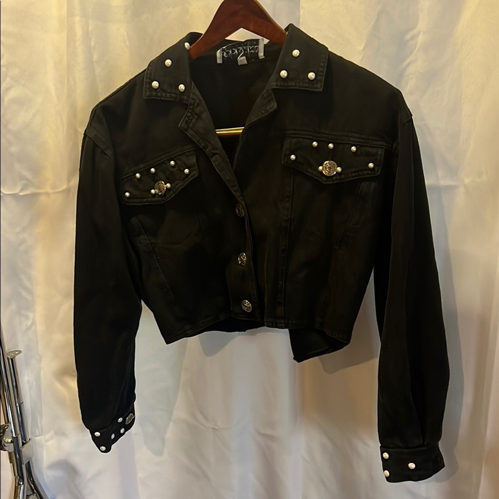 Black Studded Cropped Jean Jacket